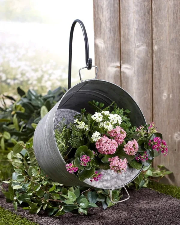 Hanging Pail Planter with Shepherd's Hook