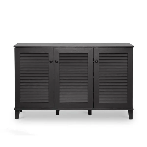 Baxton Studio Warren 3-Door Shoe Storage Cabinet, Dark Brown