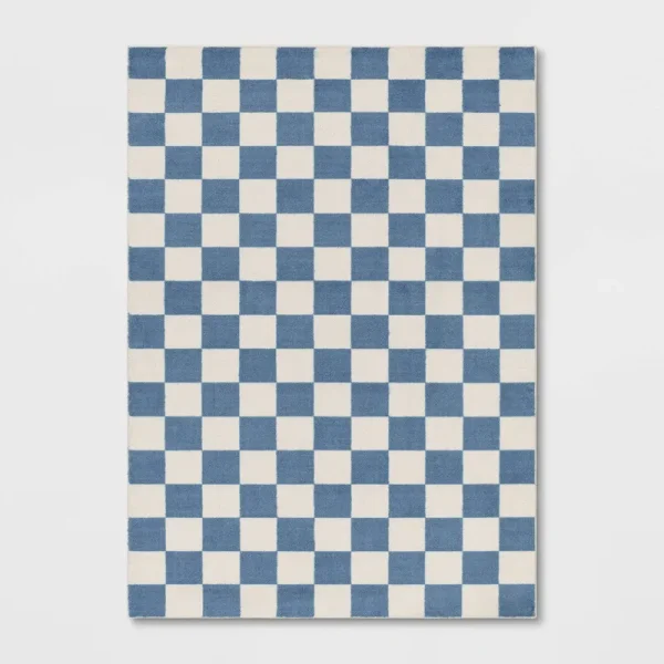 5'x7' Area Kids' Rug Checker Blue - Pillowfort
