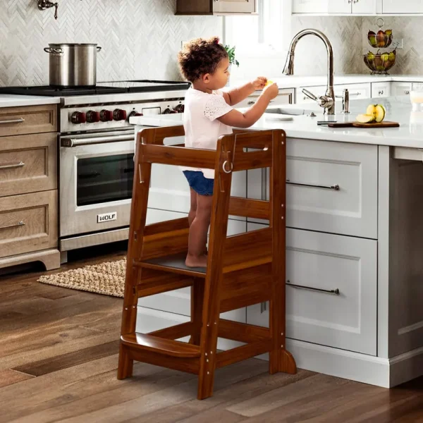TOETOL Bamboo Toddler Kitchen Step Stool Helper Standing Tower Height Adjustable
