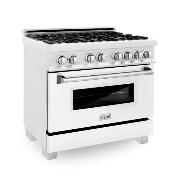 ZLINE 36 in. Professional Dual Fuel Range in DuraSnow Stainless Steel with White Matte Door (RAS-WM-36)