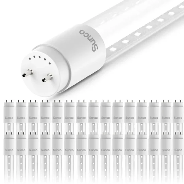Sunco Lighting 30 Pack 4ft T8 LED Tube, 18w=40w, Fluorescent, Clear Cover, 5000K Daylight, Single Ended Power (sep), Ballast Bypass, Commercial Grade