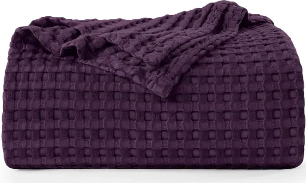Utopia Bedding Cotton Waffle Blanket 300 GSM (Plum - 90x72 Inches) Soft Lightweight Breathable Bed Blanket Twin Size Layering An