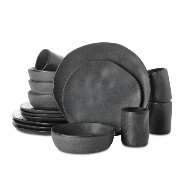 Stone by Mercer Project Hekonda Stoneware 16-Piece Dinnerware Set, Gray
