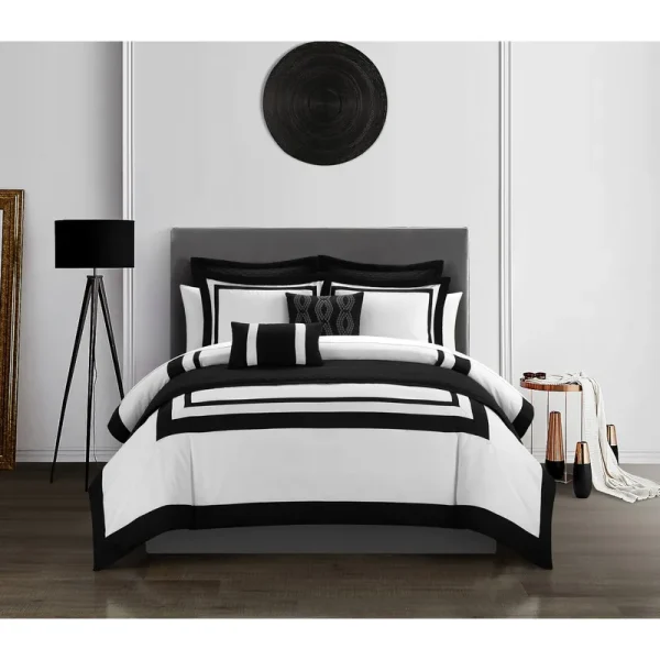 Chic Home Golda 8-Piece Color Block Comforter Set, King, Black