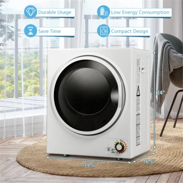 850W Compact Portable Clothes Dryer - 10 lb Wet Capacity, 5.5 lb Dry Load, Quiet Design (