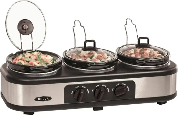 Bella 13582 Slow Cooker Triple Oval 3 x 1.5 Quarts ÿ Stainless Steel