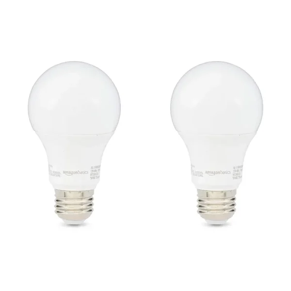 AmazonBasics 60W Equivalent, Soft White, Non-Dimmable, 10,000 Hour Lifetime, A19 LED Light Bulb | 2-Pack