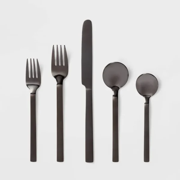 20pc Squared Straight Flatware Set Black - Room Essentials