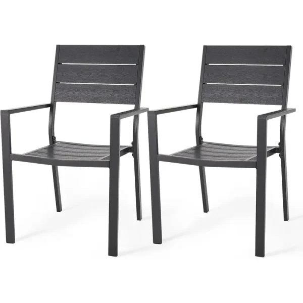 AECOJOY 2 Pieces Outdoor Dining Chairs, Aluminum Frame Stackable Patio Chair