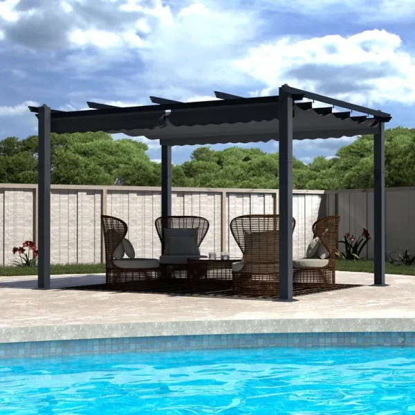 Veikous 10' x 13' Aluminum Outdoor Pergola Gazebo with Retractable Canopy - 10x13 - Grey