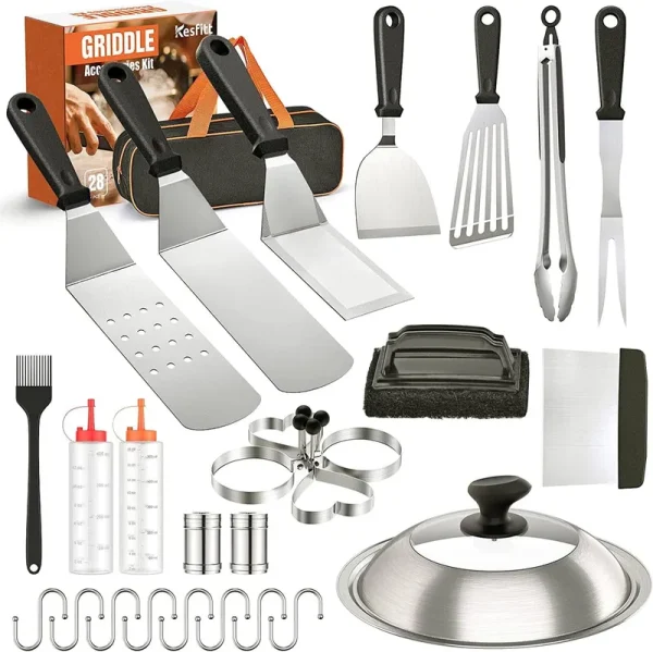 28pcs Griddle Accessories for Blackstone, Upgraded Extra-Thick Stainless Steel Griddle Accessories Gift Set for Blackstone & Camp Chef