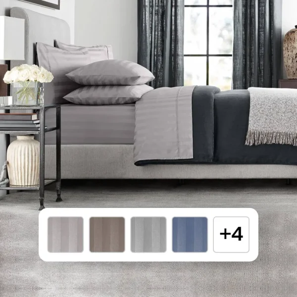 Hotel Premier 700 Thread Ct. Egyptian Cotton Striped 6 PC Sheet Set King Zinc