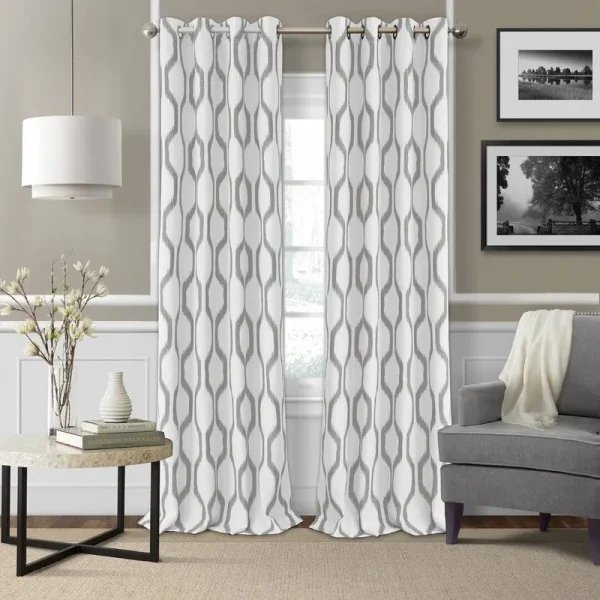 Valdovinos Geometric Room Darkening Grommet Single Curtain Panel Size per Panel: 52"W x 95"L, Curtain Color: Light Gray