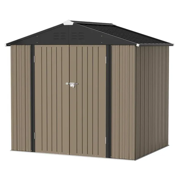 Patiowell 8 ft. W x 6 ft. D Outdoor Storage Brown Metal Shed with Sloping Roof (45 Sq. ft.)