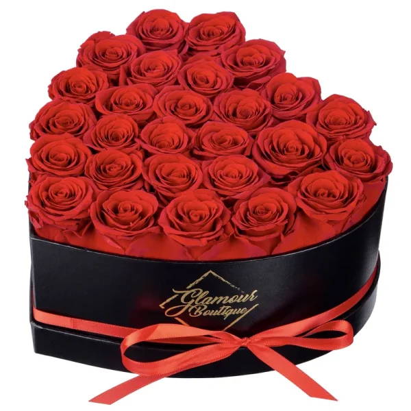 Glamour Boutique 27-Piece Forever Flowers Heart Shape Box - Preserved Roses, Immortal Roses That Last A Year - Eternal Rose Preserved Flowers for