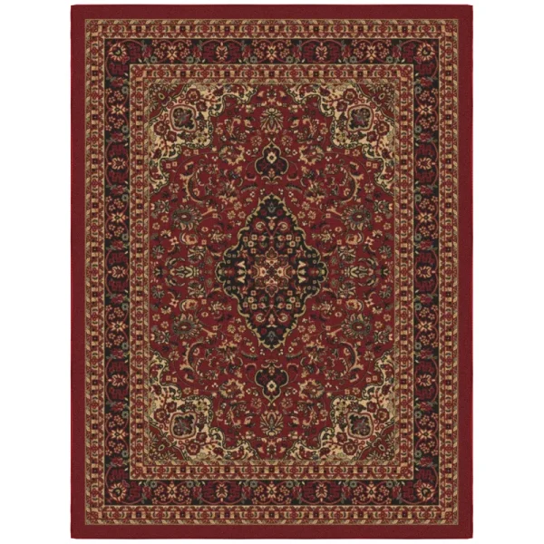 Ottomanson New Ottohome Collection Persian Heriz Oriental Design Area Rug, Non-Skid Rubber Backing, Red, 5' x 6'6"