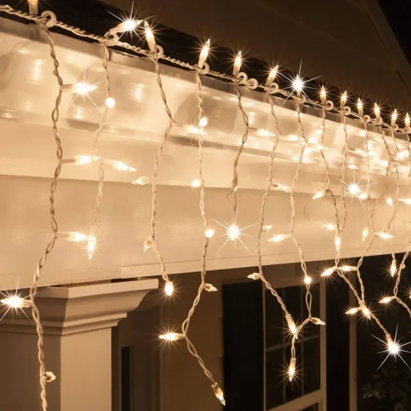 Kringle Traditions 150 Clear Twinkle Mini Icicle Light Set, White Wire
