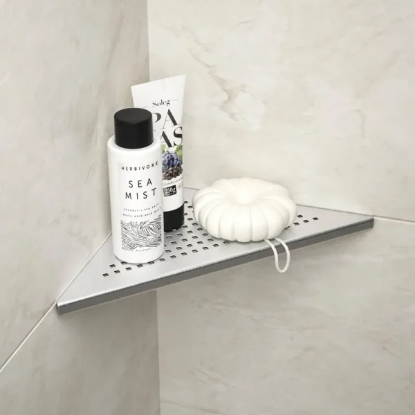 Bernkot Corner Shower Shelf, 304 Stainless Steel 10" Brushed Recessed Corner Shelf Bathroom for Tiled Wall, No Drilling