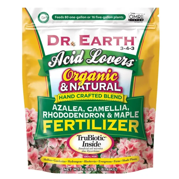 Dr. Earth Fertilizer, Organic, Azalea, Camellia, Rhododendron & Maple, Acid Lovers, Premium - 4 lbs (1.814 kg)