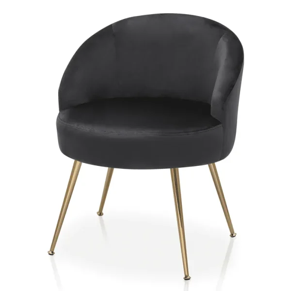 Monibloom Velvet Accent Chair, Modern Upholstered Single Sofa Side Chair, Comfy Barrel Club Living Room Armchair with Golden Metal Legs for Bedroom Reading Room Office, Black