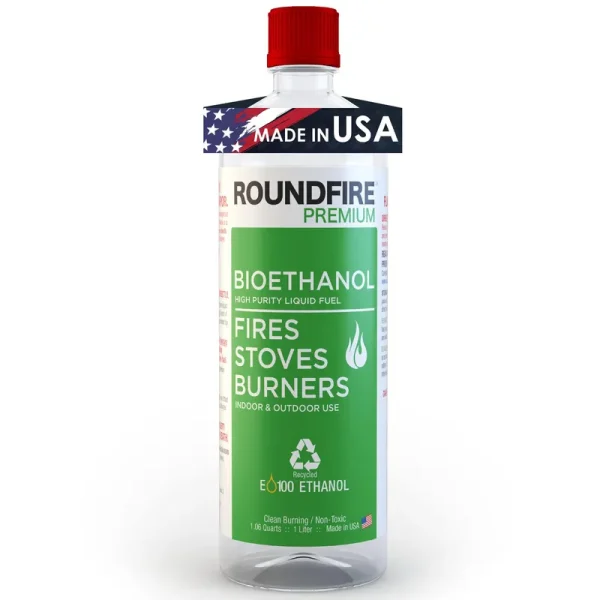 Roundfire Premium 1 Litre - Bioethanol Fuel for Fireplaces, Stoves and Burners (1 quart)
