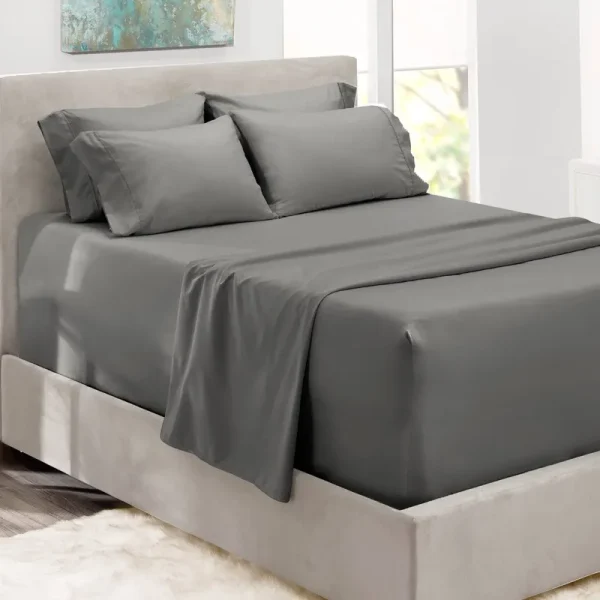 Nestl Bedding 6 Piece Bed Sheet Set - Extra Deep Pocket Full Grey