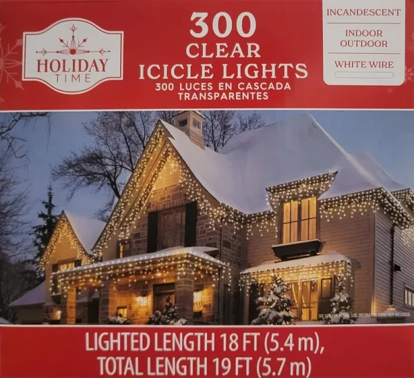 Holiday Times 300-Count Icicle Outdoor String Lights Christmas Lights, Clear with White