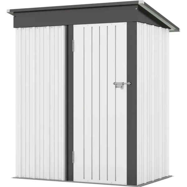 Patiowell 5x3 ft Outdoor Storage Shed, Garden Tool Shed with Sloping Roof and Lockable Door, Metal Shed for Backyard Garden Patio Lawn, White