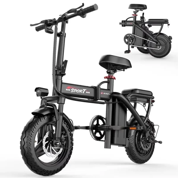 14" Electric Bike with Dual Front Suspension500w Folding Ebike, up to 25miles 20MPH, 48V Removable Lithium - Battery, Stylish 14" Foldable Commuting Electric Bicycle for Women & Men