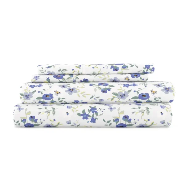 Becky Cameron 4-Piece Light Blue Floral Microfiber Twin Sheet Set