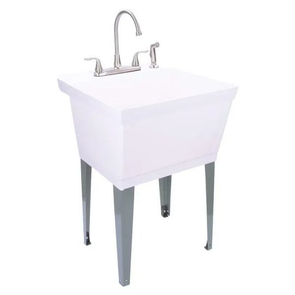 Tehila 19 Gallon Utility Sink with Stainless Steel High Rise Kitchen Faucet 6501
