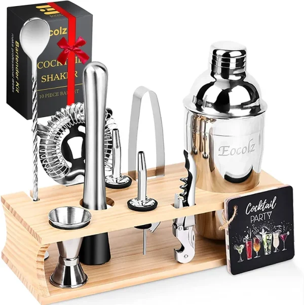 Eocolz Cocktail Shaker Bar Set Bartender Kit with Stand Accessories: Martini |