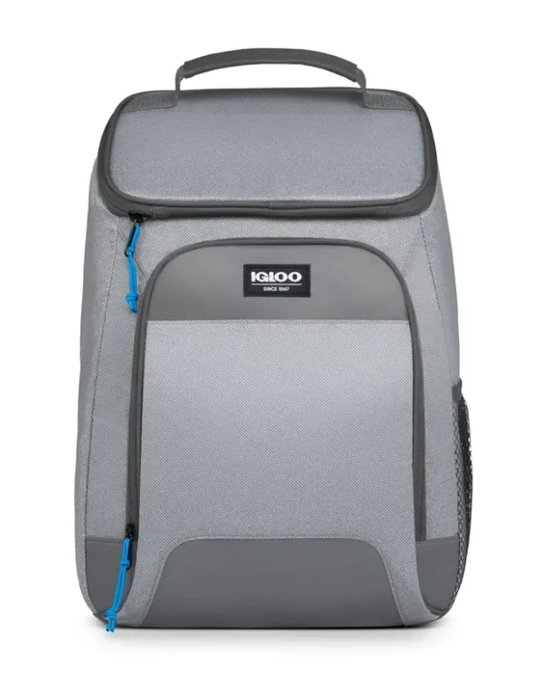 Igloo Laguna Soft Sided Cooler 24 Can Backpack, Gray Twill with Ibiza Blue