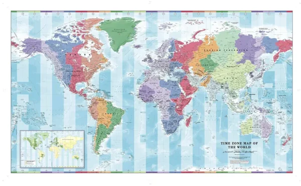 Time Zone Wall Map of The World - Large - 56.25" x 34.75" Laminated
