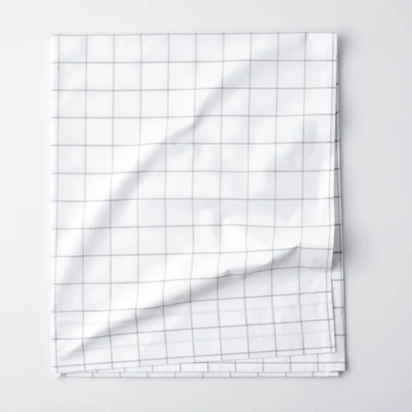 The Company Store Block Plaid Gray 200 Thread Count Yarn-Dyed Cotton Percale Queen Flat Sheet