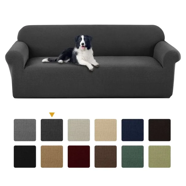 Sanmadrola Couch Cover Water Resistant Stretch Sofa Slipcover Jacquard Furniture Protector for Kids Pets Dog Cat, Dark Gray, Sofa