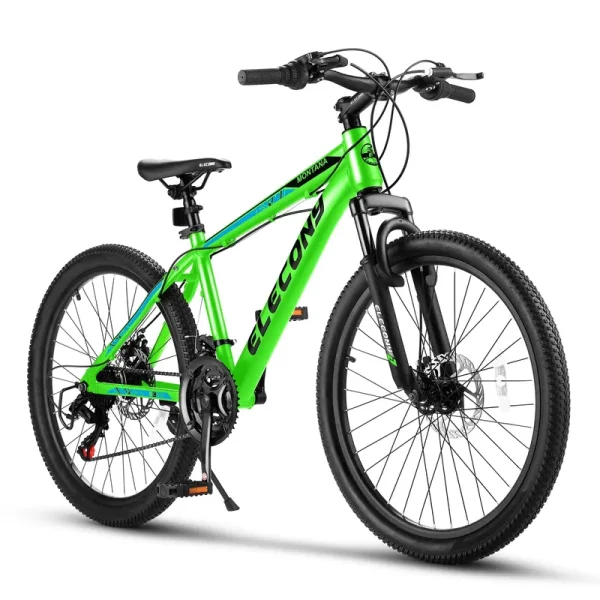 24" Mountain Bike, Aluminum Mountain Bike for Adult with Disc Brakes, Shimano 21 Speeds Bike for 14 - 18 Yeas Old, Green