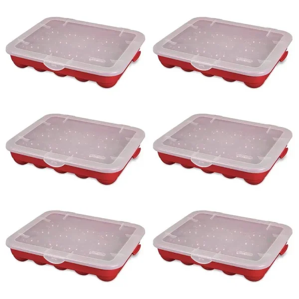 Sterilite 20 Compartment 3" Ornament Storage Case with Lid, Red (6 Pack)