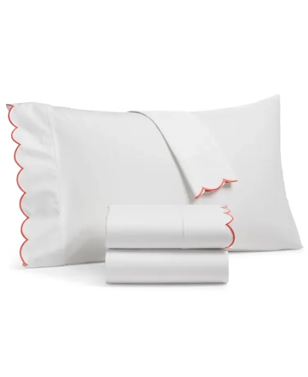 Martha Stewart Collection Scalloped Egyptian Cotton Percale 400 Thread Count 3 Pc. Sheet Set, Twin, Created for Macy's - Coral