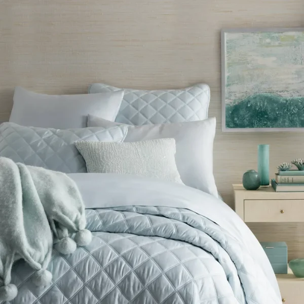 Pine Cone Hill - Quilted Silken Solid Robin's Egg Blue Coverlet - Full/Queen