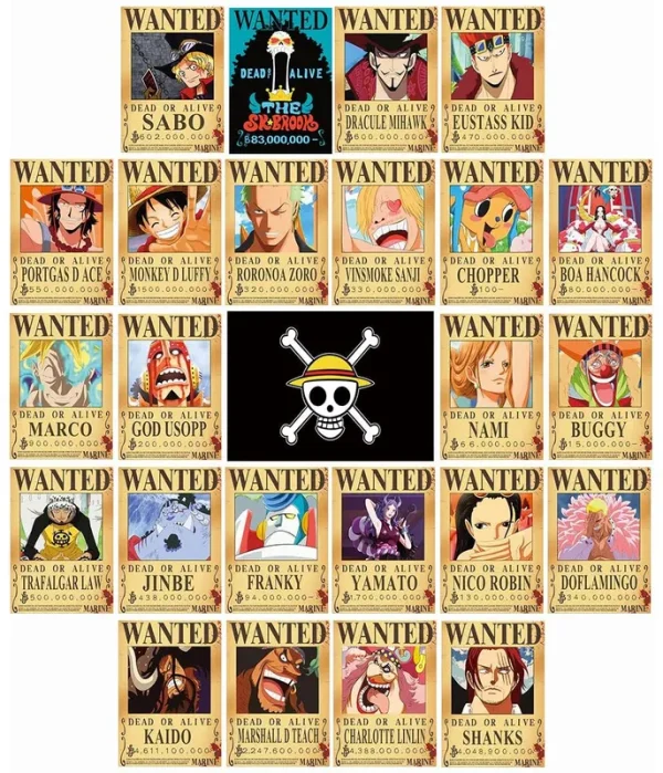 TYZZHOA 25pcs Anime [op] Wanted Posters 30�G21cm, New Bounty Edition, Straw Hat Pirates Crew Nika Luffy 3 Billion, Zoro, Sanji, [op] Anime Gifts