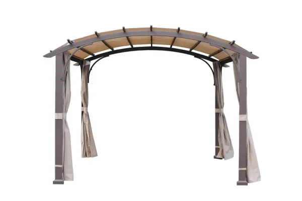 Allen + Roth 11-ft 2-in W x 11-ft 2-in L x 8-ft 2-in H Dark Brown Steel frame; Beige Curtains and Canopy Metal Freestanding Pergola with Canopy