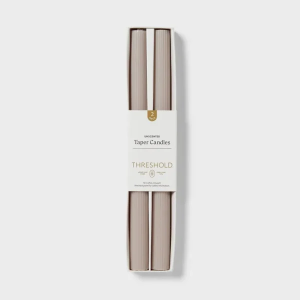2pk 1.06oz 10" Chateau Gray Unscented Ribbed Taper Flame Candles - Threshold