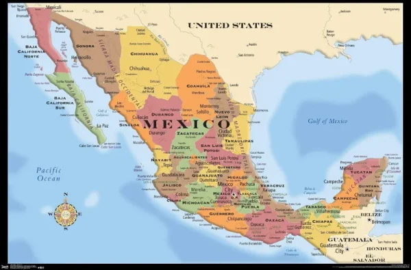 22" x 34" Map: Mexico Unframed Wall Poster - Trends International