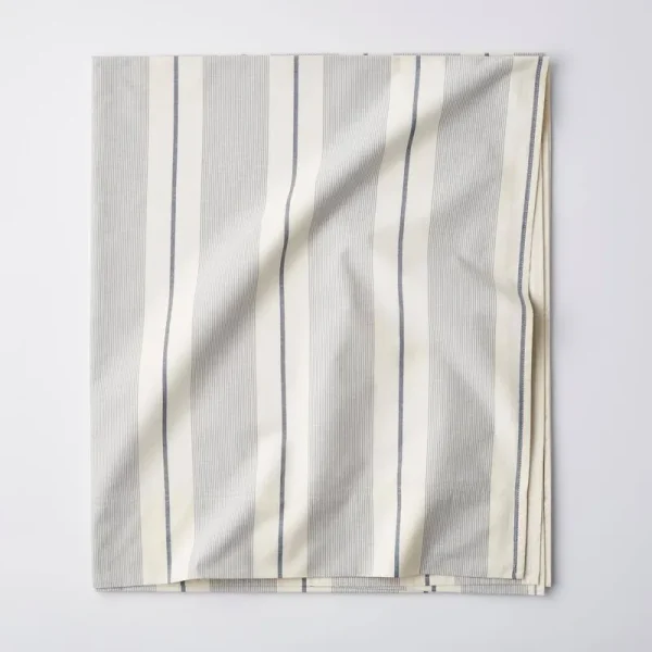 Wide Stripe Classic Cool Cotton Percale Flat Bed Sheet - Blue, Size Queen | The Company Store