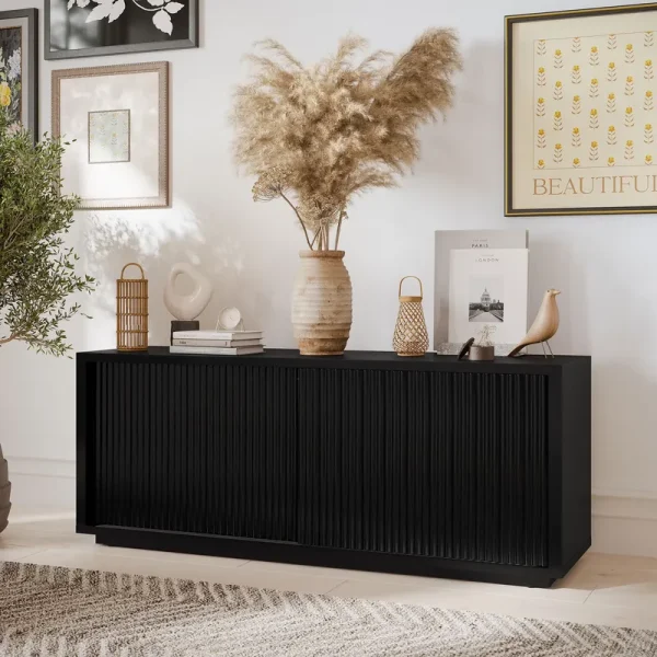 Beautiful Fluted TV Stand for Tvs up to 70 by Drew Barrymore, Rich Black Finish