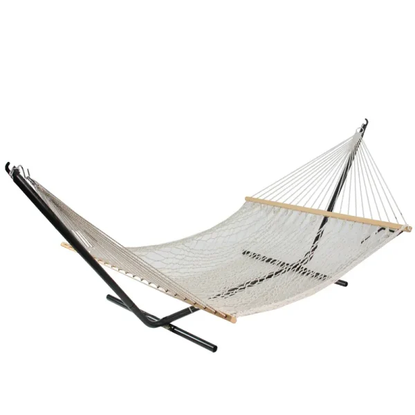 Northlight 78" White Lattice Macrame Netted Hammock with Wooden Bars