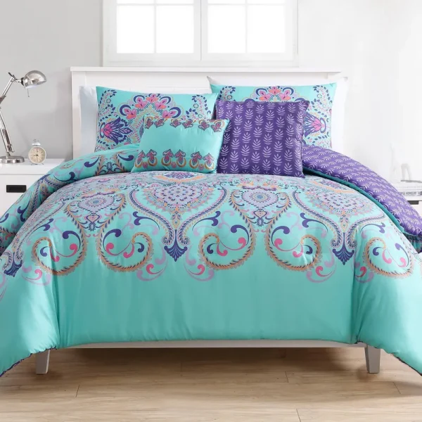 Vcny Home Amherst 4-Piece Reversible Twin XL Comforter Set in Aqua