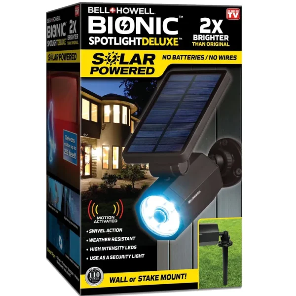 Bell and Howell Bionic Spotlight Deluxe LED Solar Lights, Outdoor Security, Black